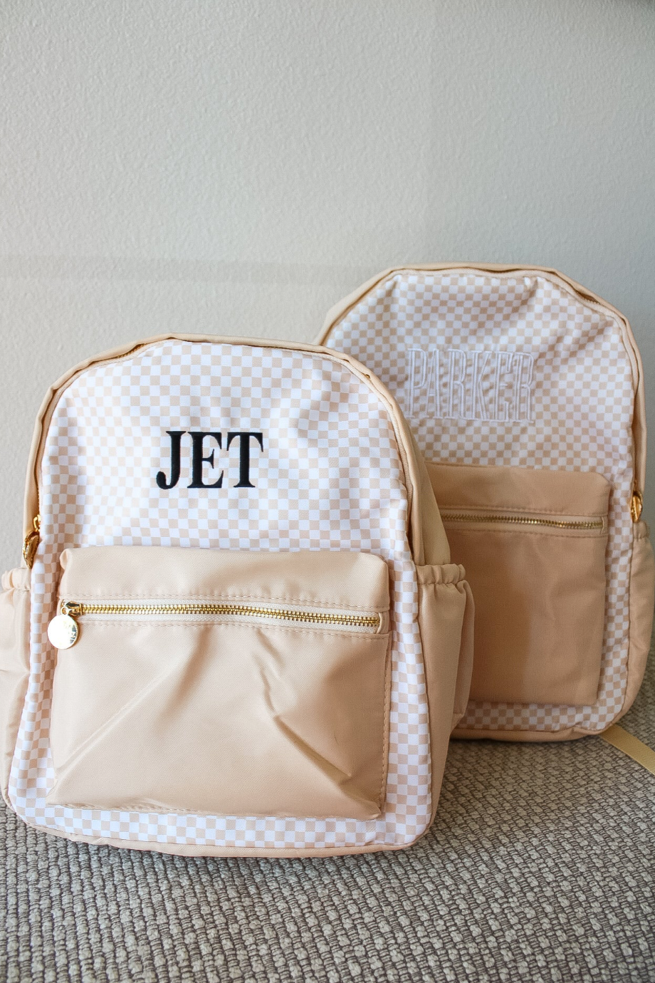 Tan Checkered Backpack