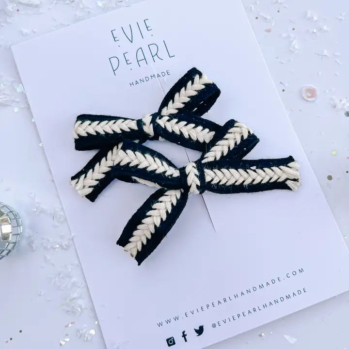 Black and Cream Pigtail Bow Set