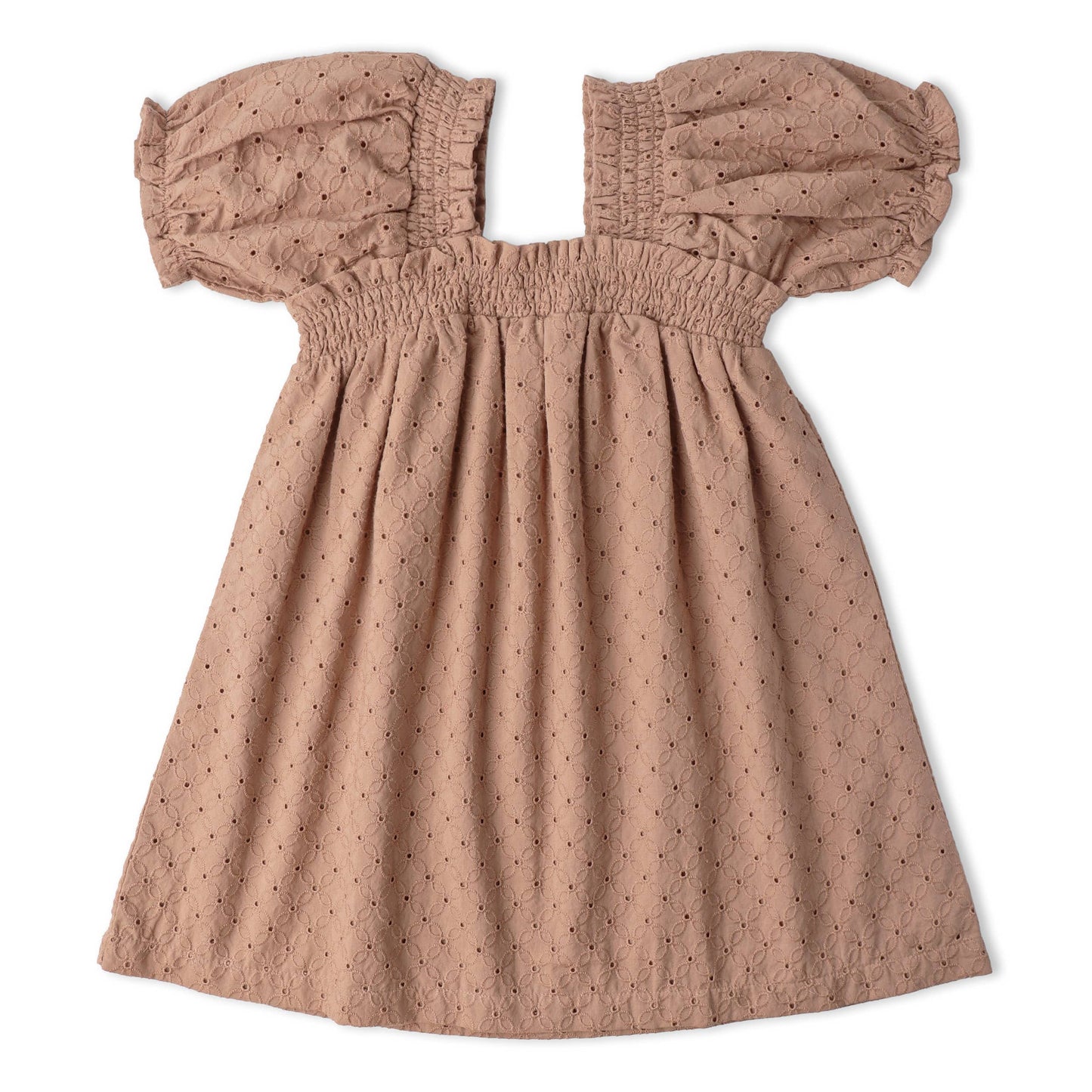 Clay Eyelet Bubble Sleeve Dress