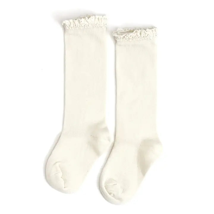 Ivory Fancy Lace Top Knee High Socks