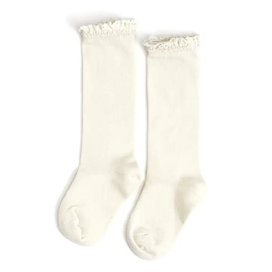 Ivory Fancy Lace Top Knee High Socks