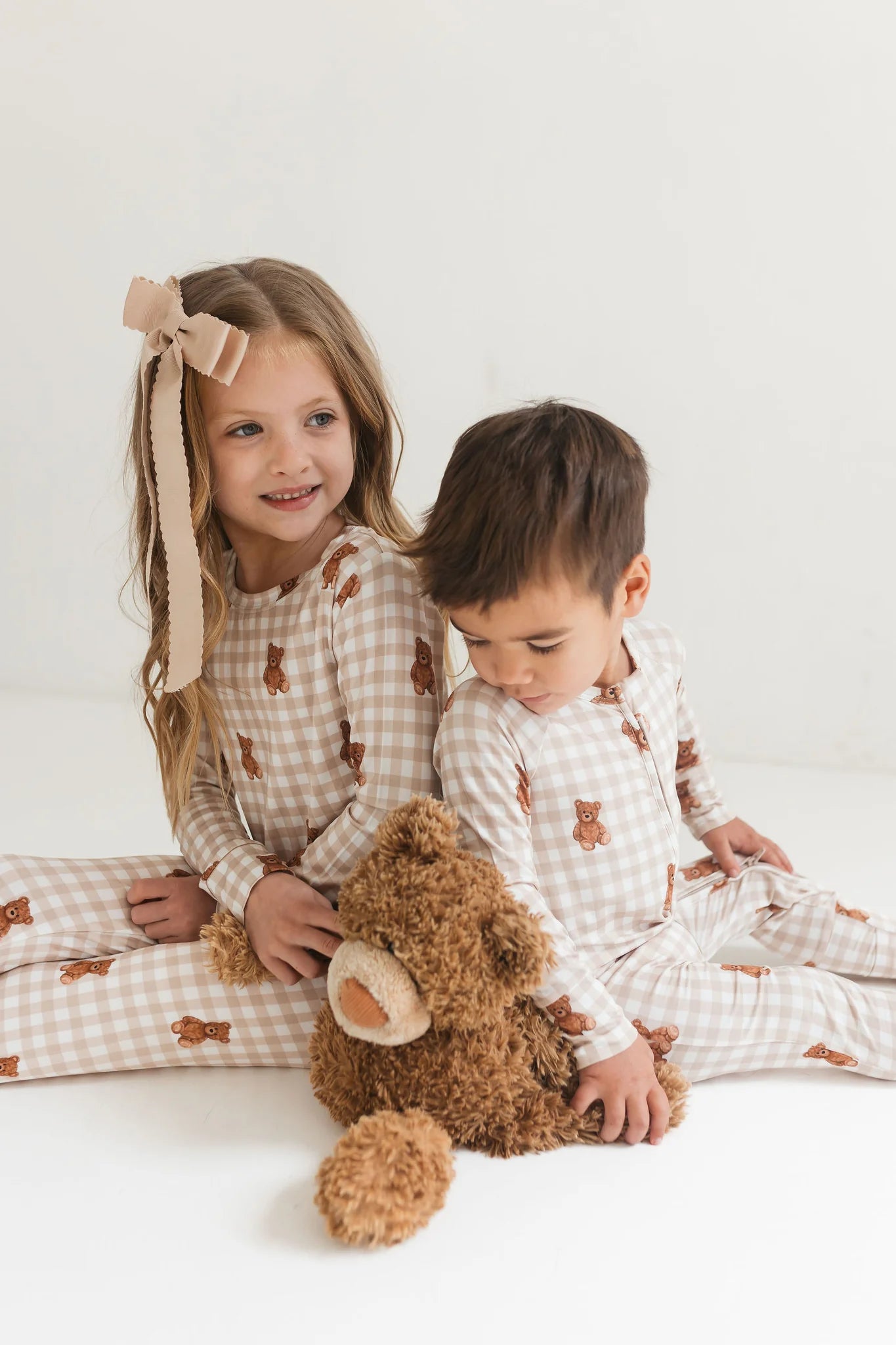 Teddy Gingham Zipper Romper