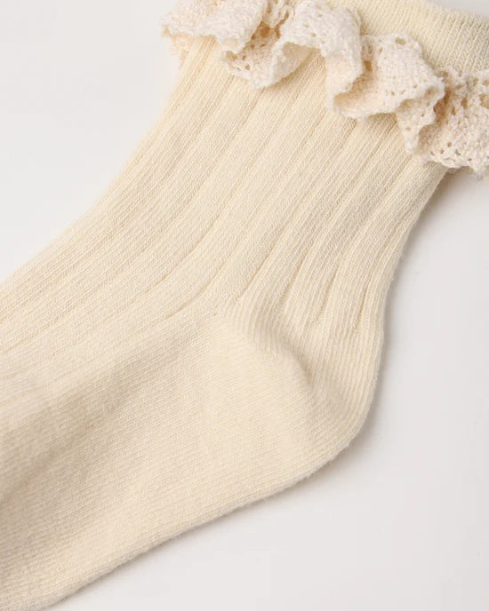 Lace Trim Socks, 2-PACK Rosewood, Natural