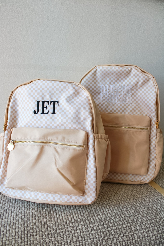 Tan Checkered Backpack