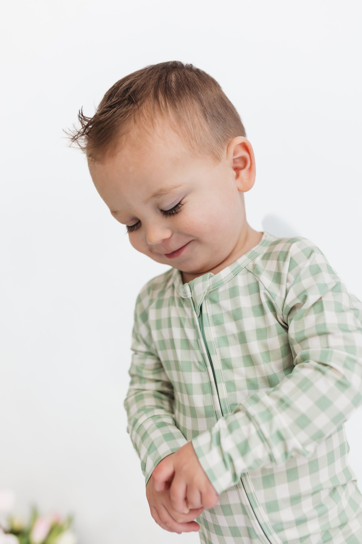 Green Gingham Zipper Romper