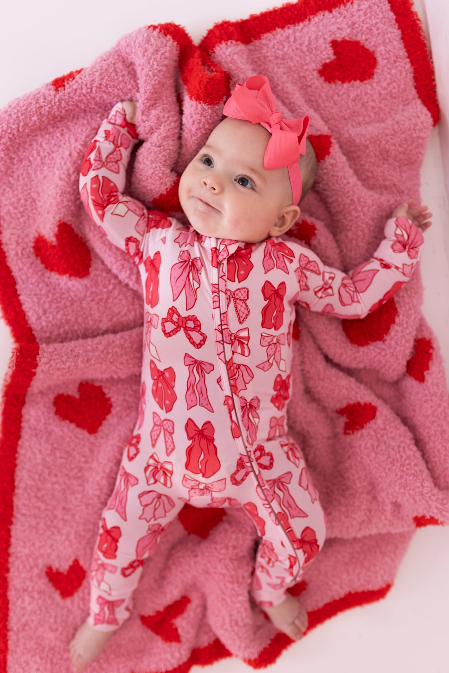 Valentine Bows Zipper Romper