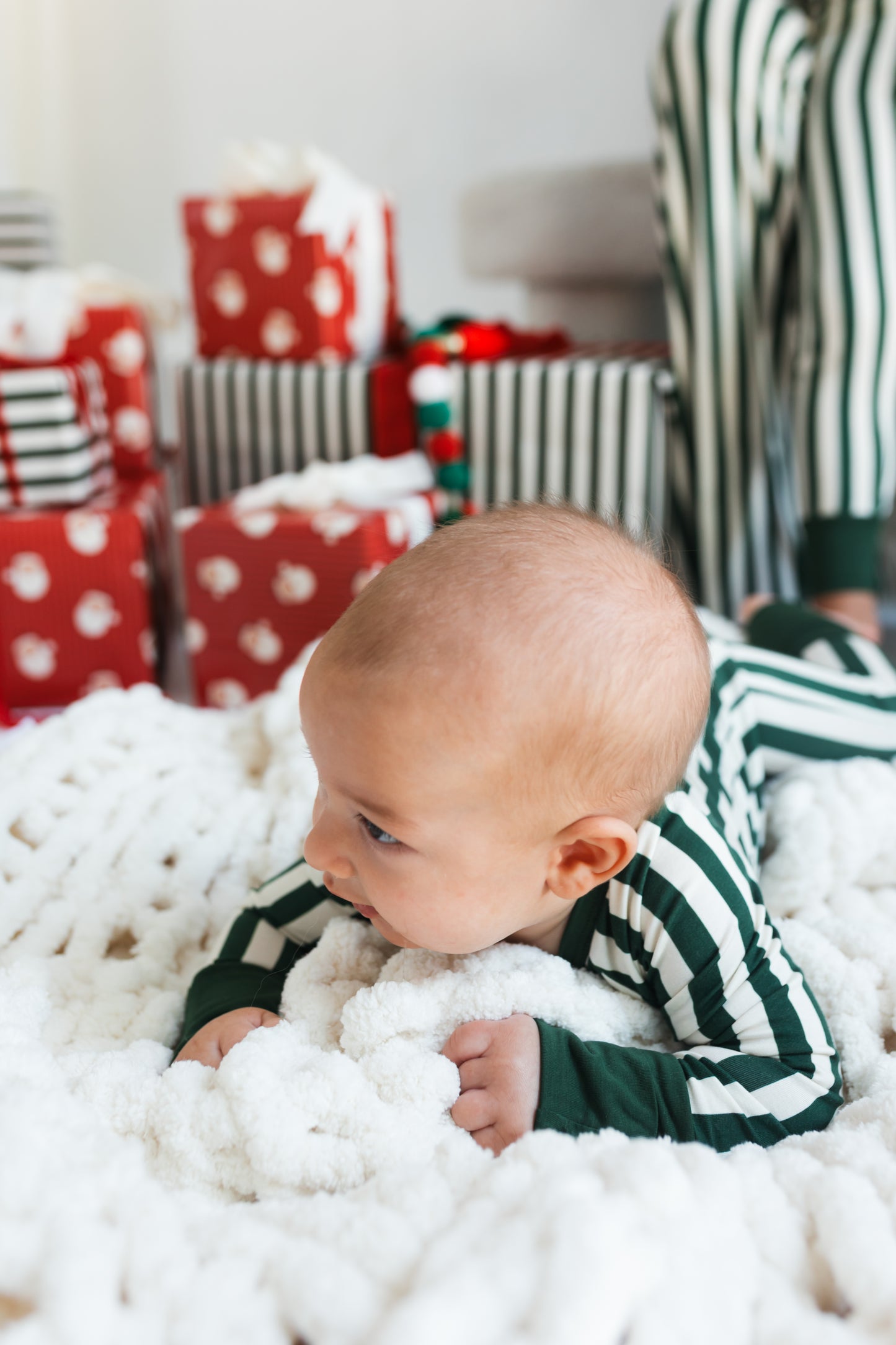 Green Stripe Zipper Romper