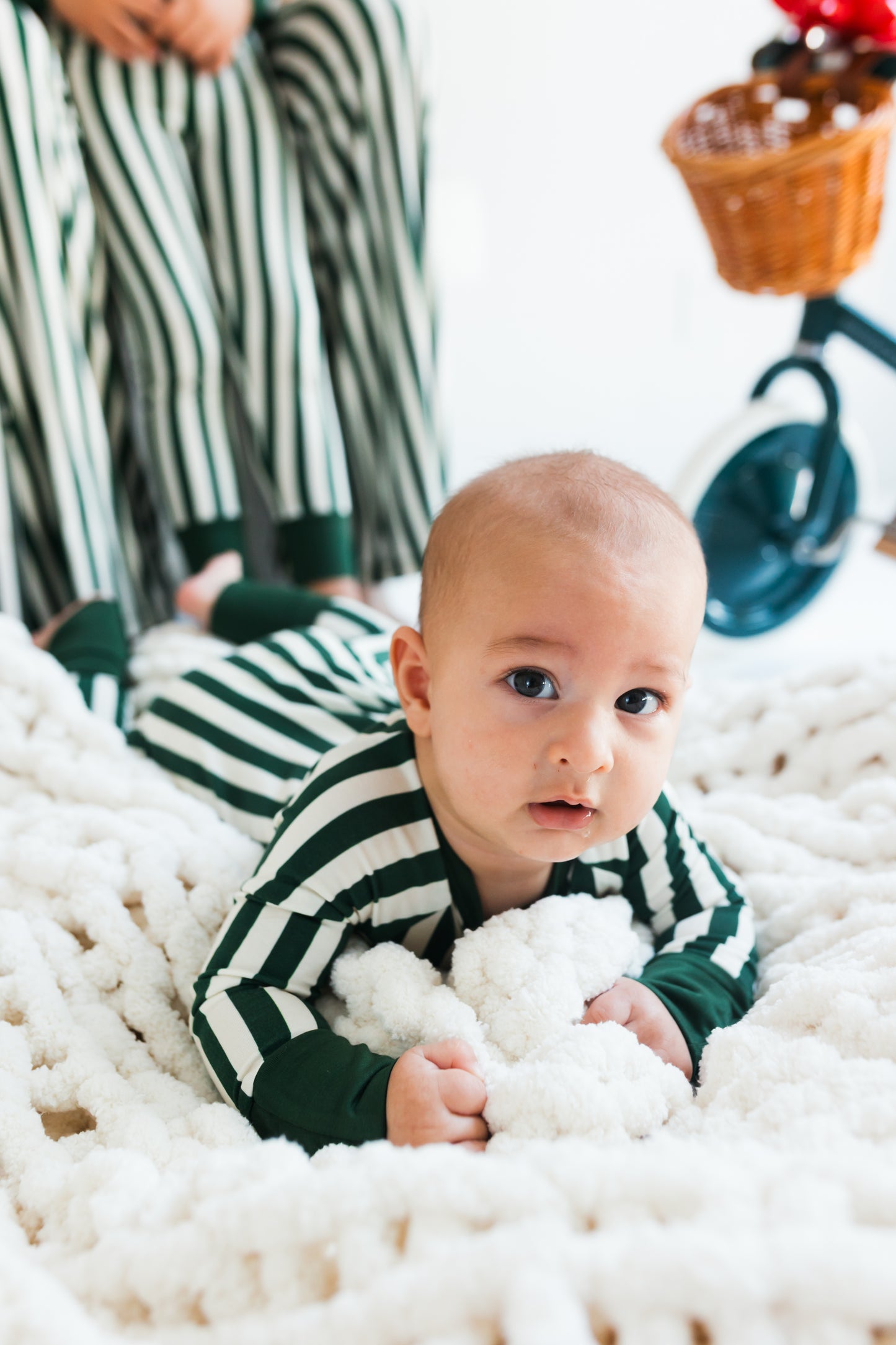Green Stripe Zipper Romper