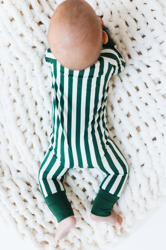 Green Stripe Zipper Romper
