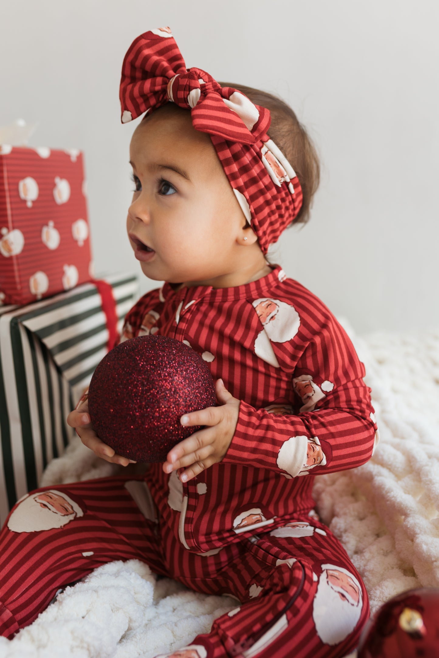 Santa Stripe Zipper Romper