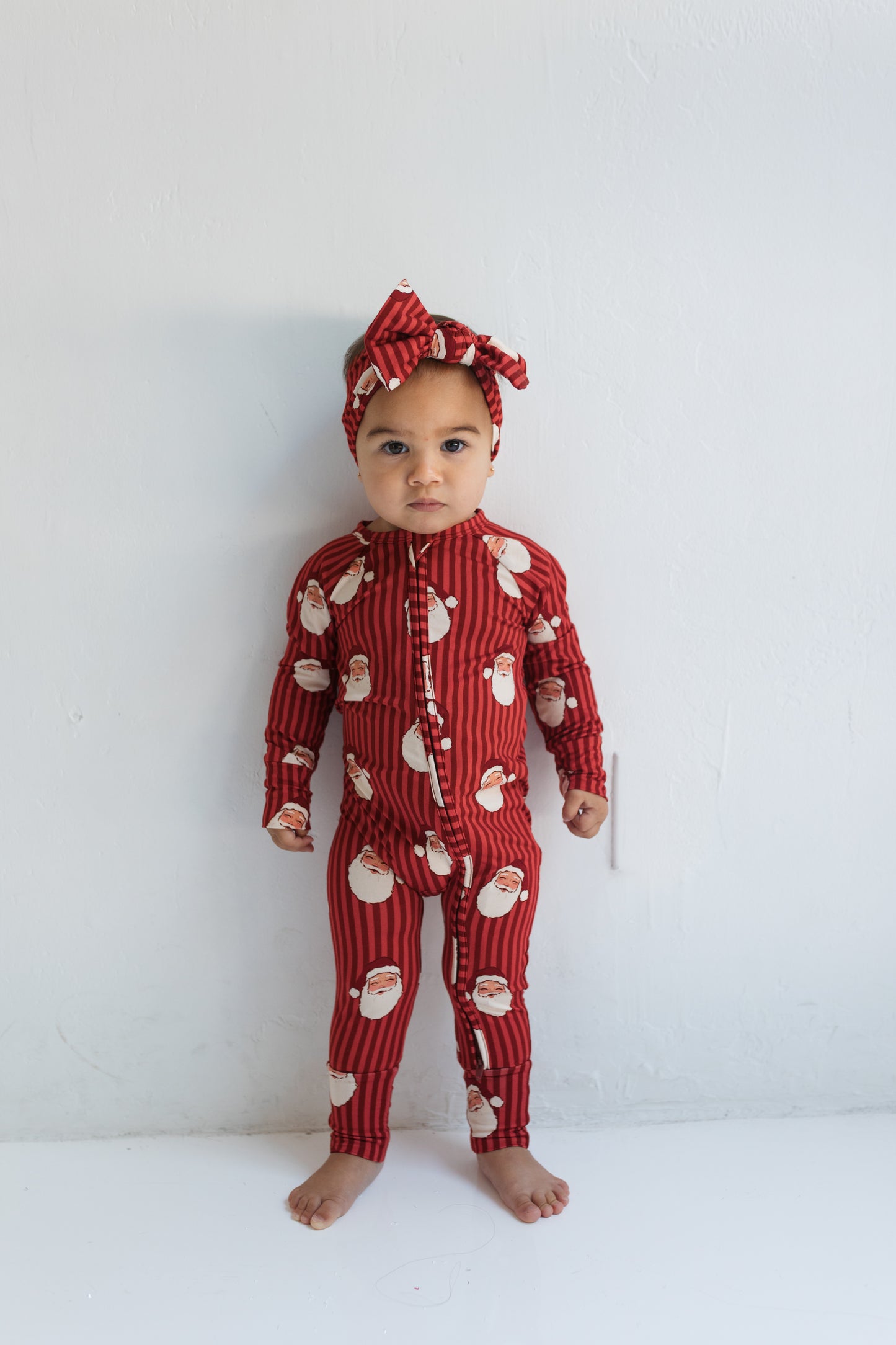 Santa Stripe Zipper Romper