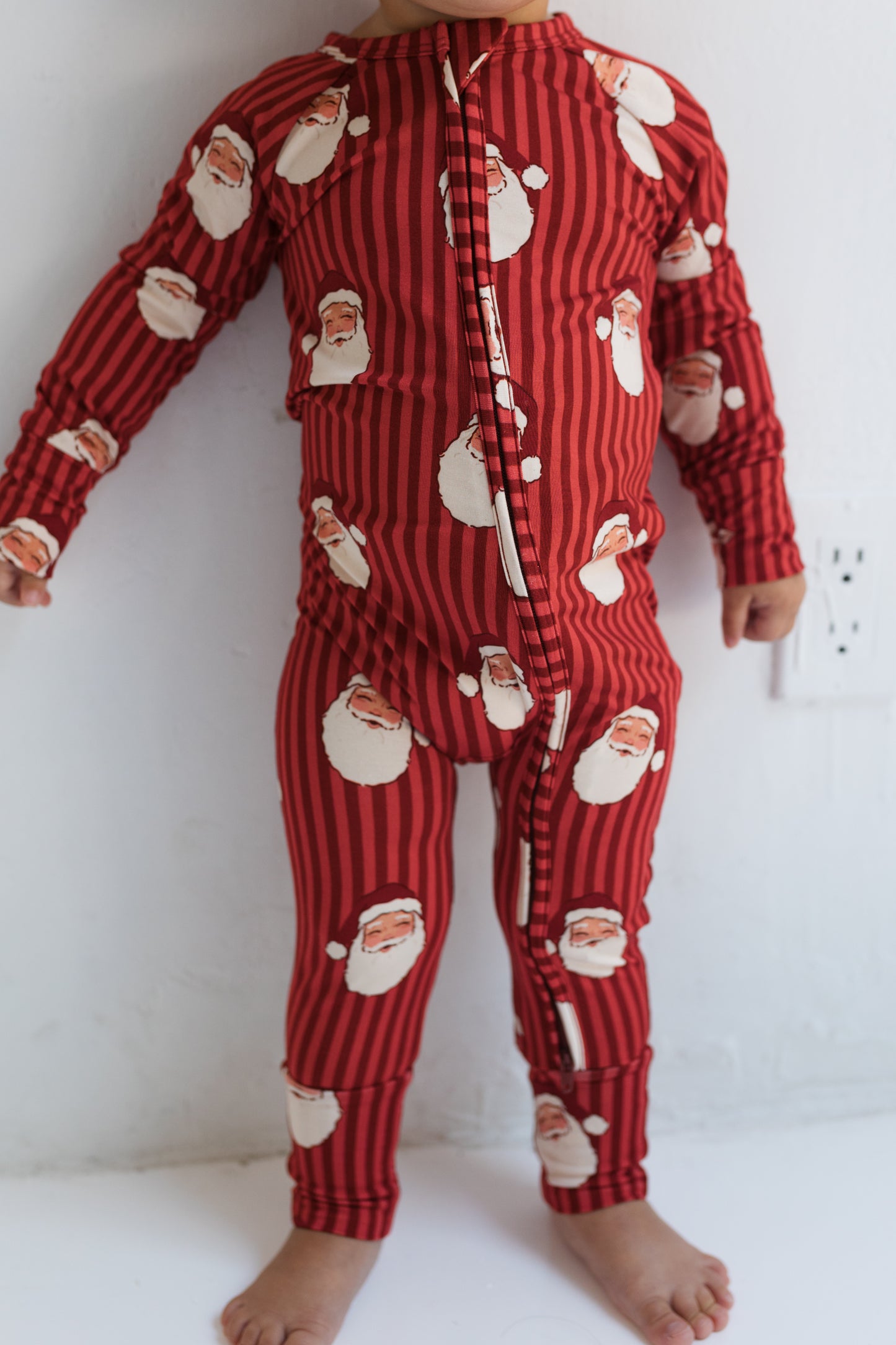 Santa Stripe Zipper Romper