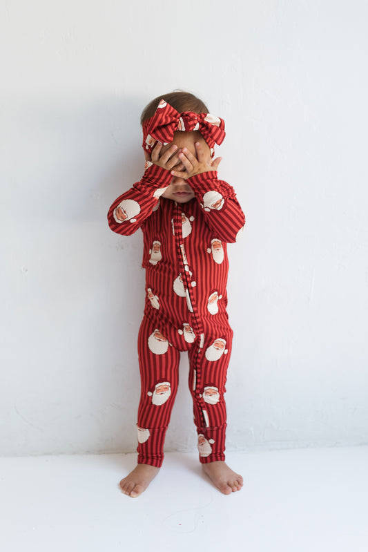 Santa Stripe Zipper Romper