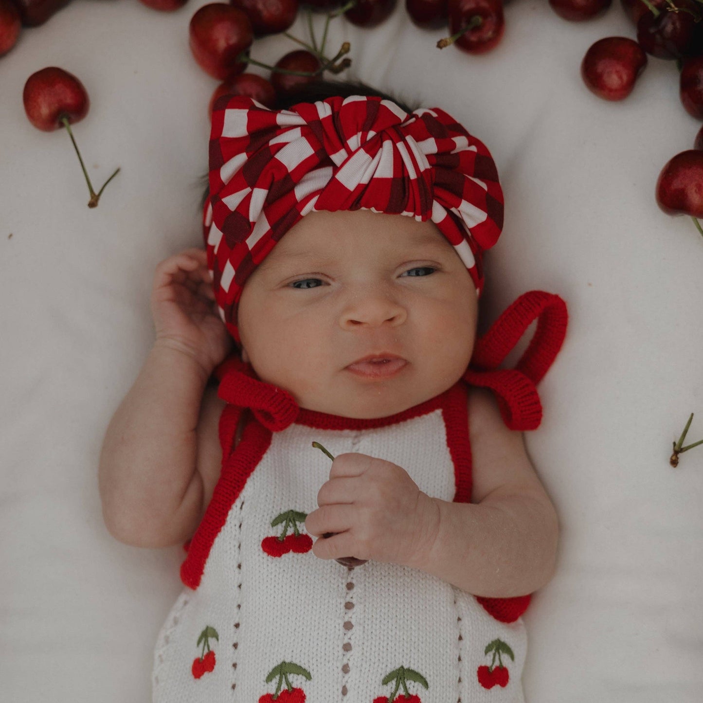 Cherry Knit Ruffle Romper