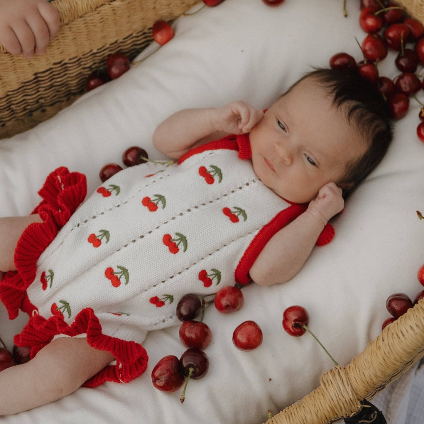 Cherry Knit Ruffle Romper