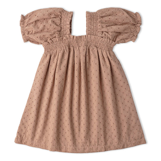 Clay Eyelet Bubble Sleeve Dress