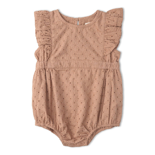 Clay Eyelet Flutter Romper