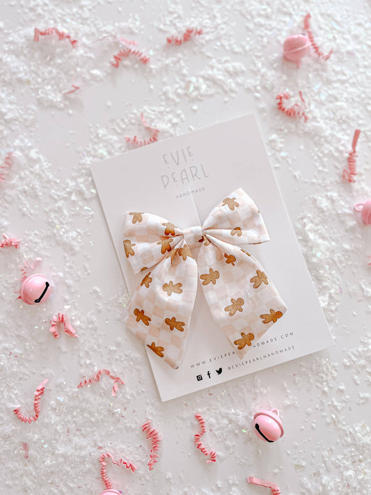 Gingerbread Pink Checkered Sailor Bow