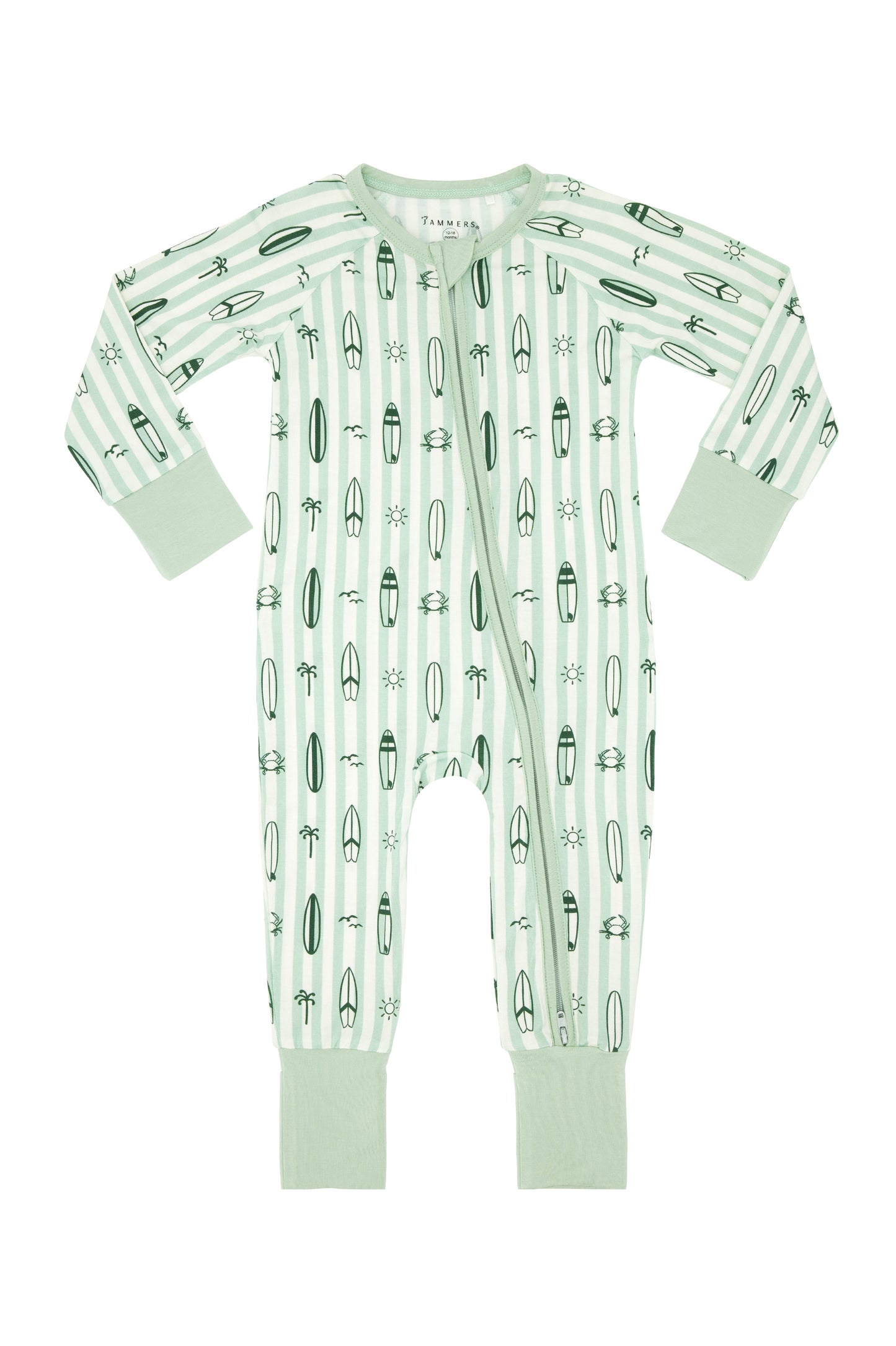 Green Surfs Up Zipper Romper