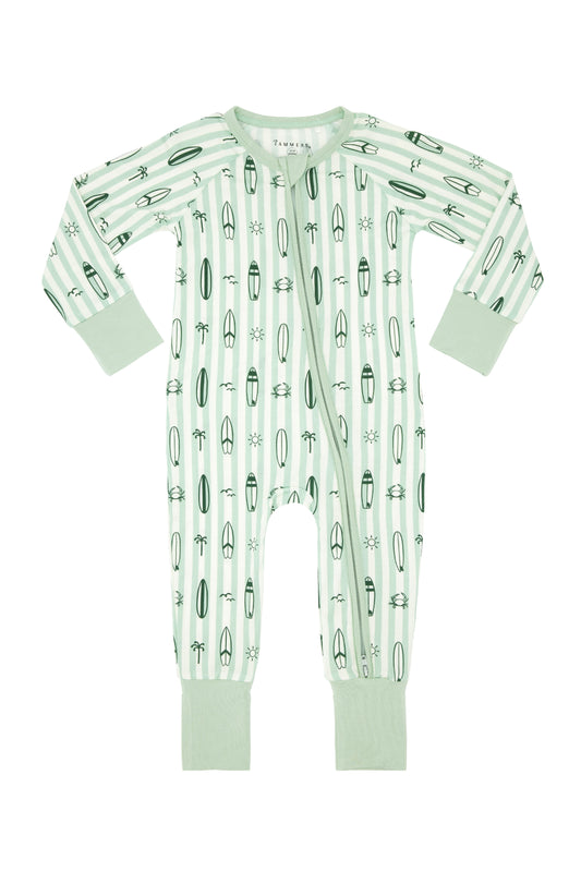 Green Surfs Up Zipper Romper