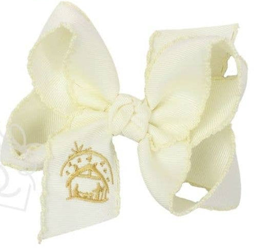 Embroidered Nativity Crochet Edge Bow
