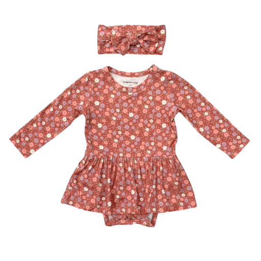 Baby Girl Long Sleeve Bodysuit Dress Set - Tiny Petals