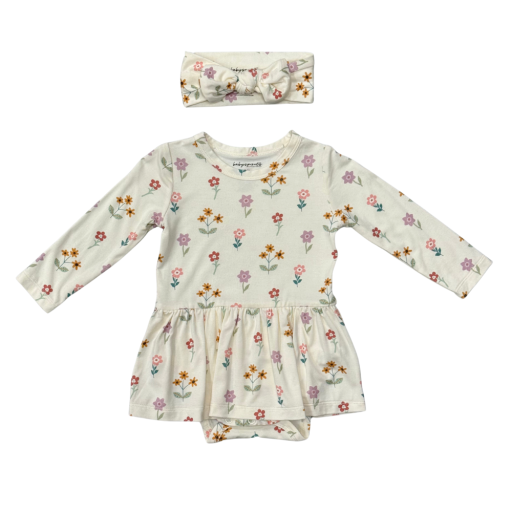 Baby Girl Long Sleeve Bodysuit Dress Set - Meadow Bloom