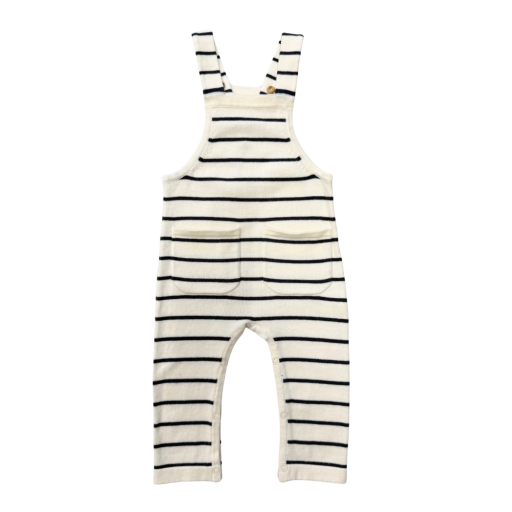 Baby Boy Knit Pocket Overalls - Charcoal Stripe