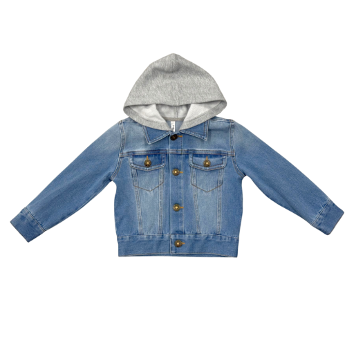 Boys Hooded Denim Jacket - Mid Blue Wash