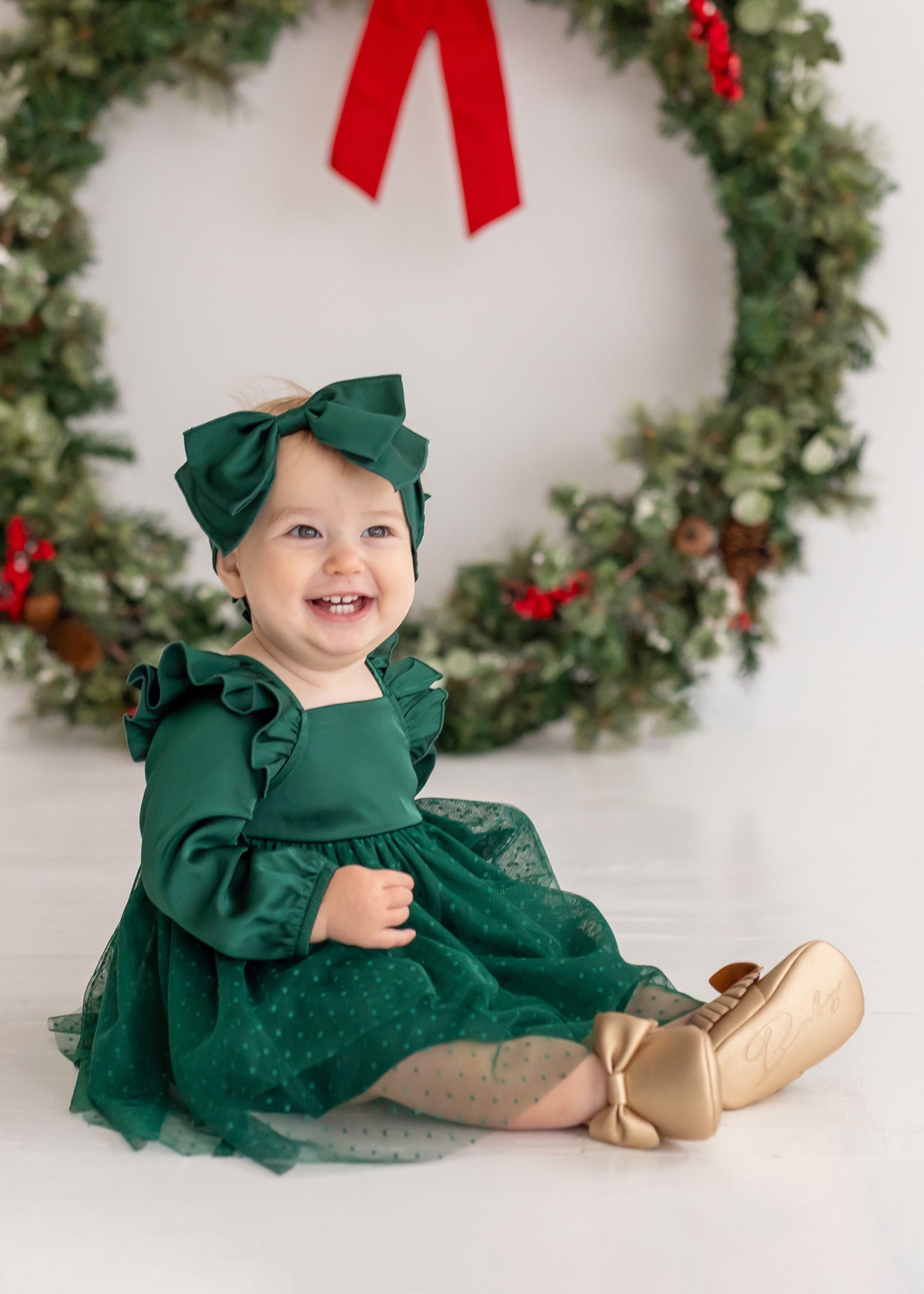 Mistletoe Satin Baby Dress Honey & Oat Mistletoe Satin Baby Dress Honey & Oat