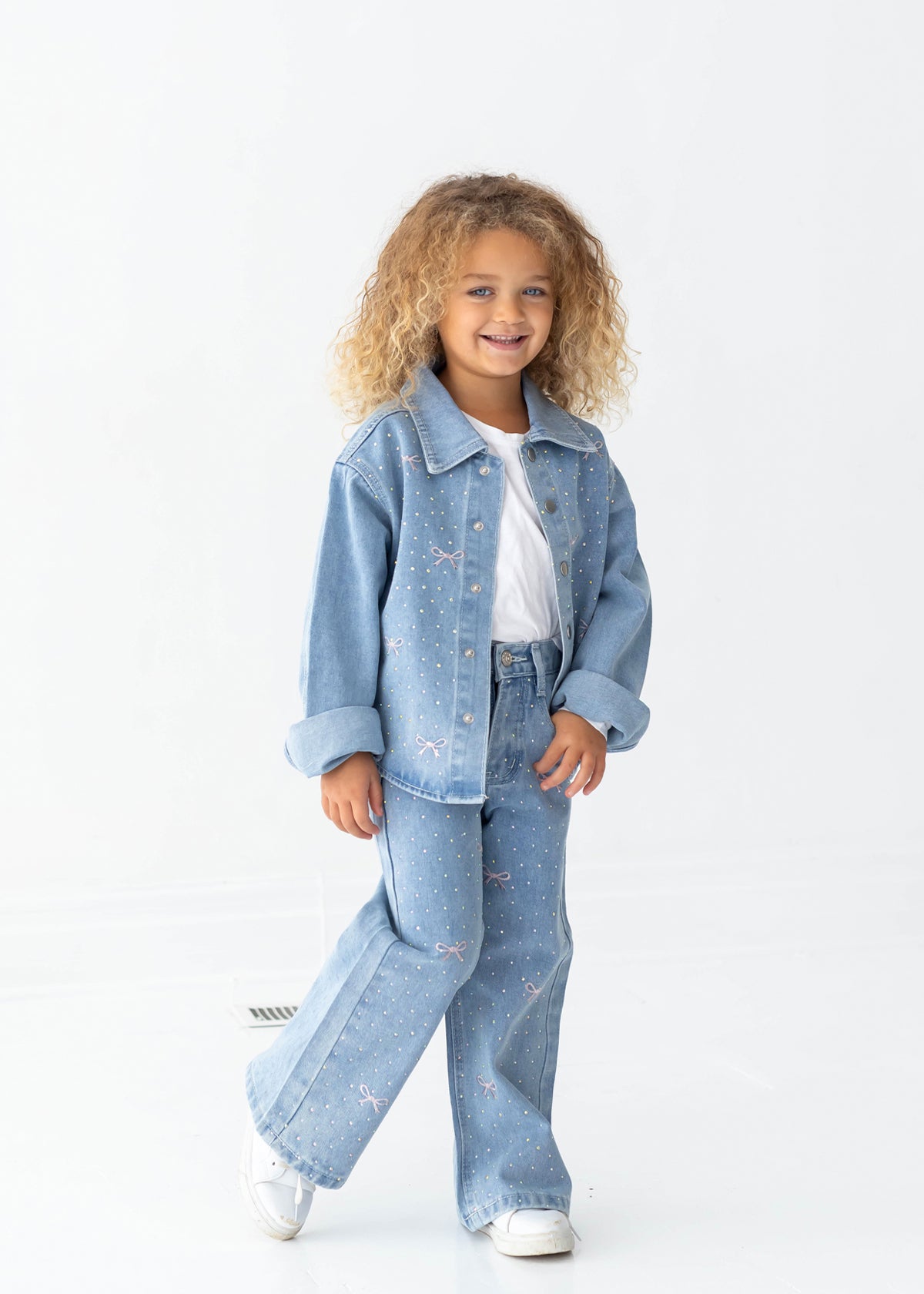 Rhinestone Bow Denim Shirt